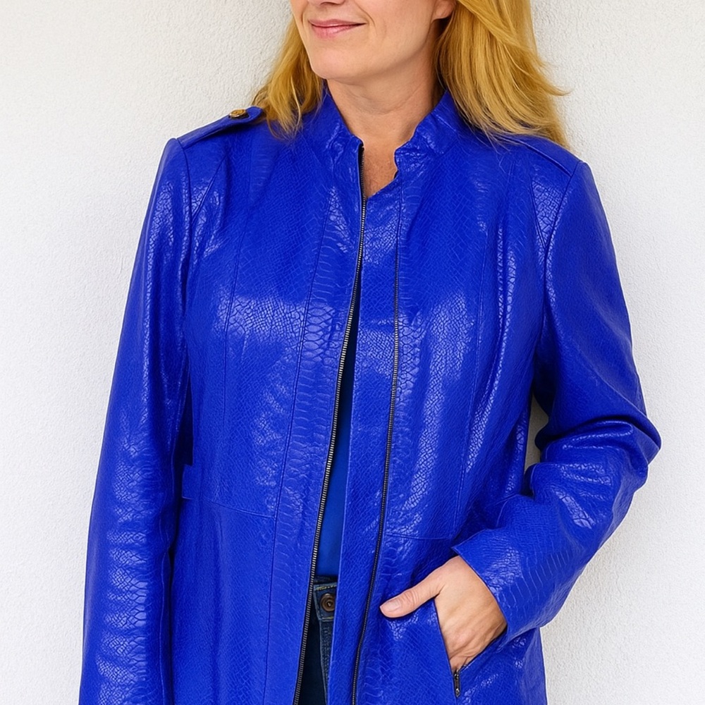 Elegant Blue Leather Jacket for Women
